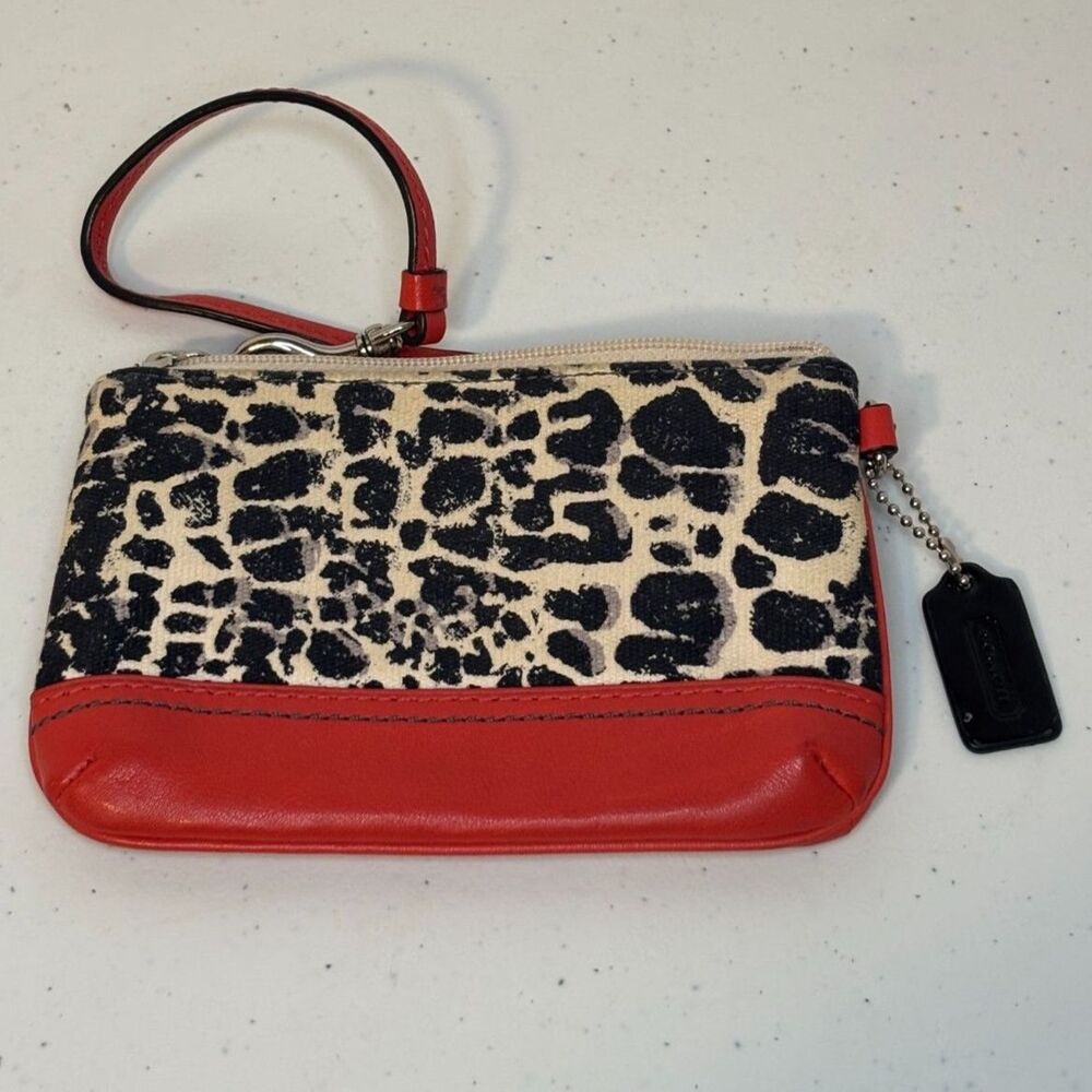 COACH LEGACY OCELOT PRINT NEUTRAL Red Monogram Wallet Designer - Picture 4 of 5